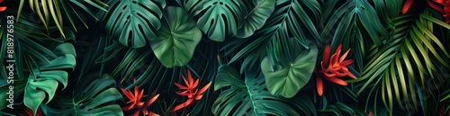 Abstract Tropical Night Garden Pattern Background. With Copy Space, Abstract Background