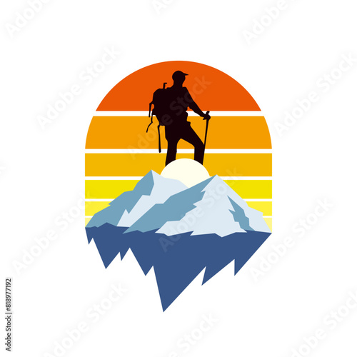 Mountain climber vector design with retro background for logo design, logo brand, etc 