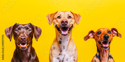 Adorable Canine Friends with Vibrant Yellow Background