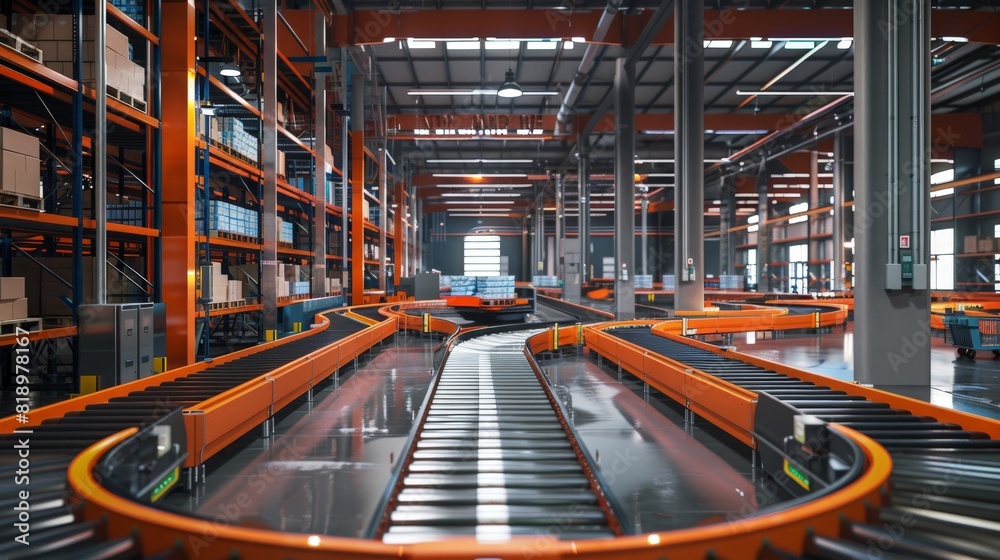 A distribution center with advanced sorting systems and conveyor belts, illustrating logistics workflow and efficiency
