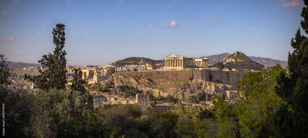 Fototapeta premium Panoramic view of the Acropolis of Athens from the Philopappos hill in Greece