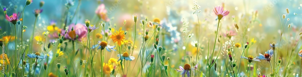 Abstract Summer Meadow With Wildflowers. With Copy Space, Abstract Background