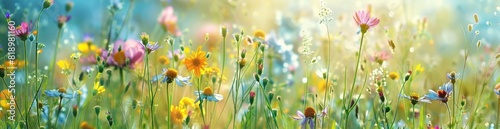 Abstract Summer Meadow With Wildflowers. With Copy Space  Abstract Background