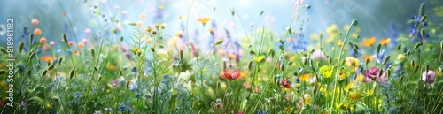 Abstract Summer Meadow With Wildflowers. With Copy Space, Abstract Background