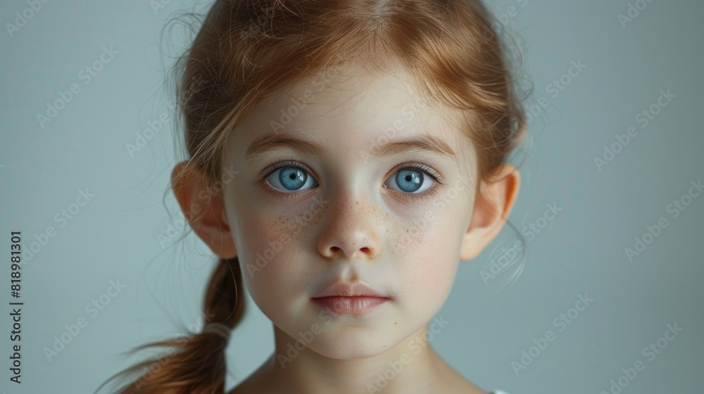 Portrait of a Young Girl with Striking Blue Eyes and Freckles Portrait of a Young Girl with Striking Blue Eyes and Freckles