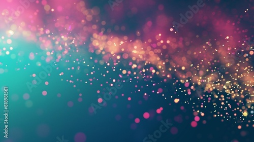 : An abstract gradient background moving from cool teal to warm magenta, with a scattering of luminous dots that create a sense of depth and motion. photo