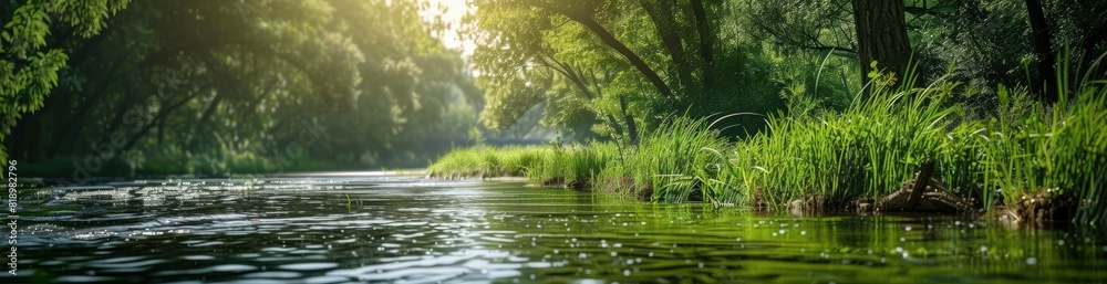 Fototapeta premium Abstract Summer Riverbank Patterns. With Copy Space, Abstract Background