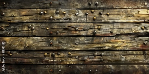 Close Up of Wooden Surface With Rivets. Generative AI photo