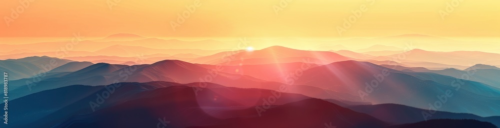 Abstract Summer Sunset Over A Mountain Range. With Copy Space, Abstract Background Abstract Summer Sunset Over A Mountain Range. With Copy Space, Abstract Background