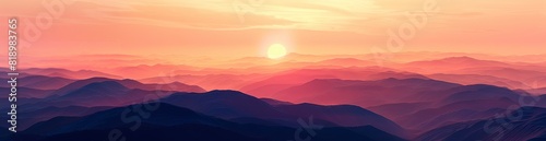 Abstract Summer Sunset Over A Mountain Range. With Copy Space, Abstract Background