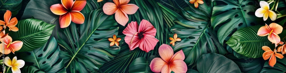 Abstract Summer Tropical Garden Patterns. With Copy Space, Abstract Background Abstract Summer Tropical Garden Patterns. With Copy Space, Abstract Background