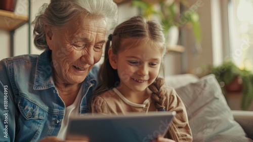 Grandmother and Granddaughter Using Tablet