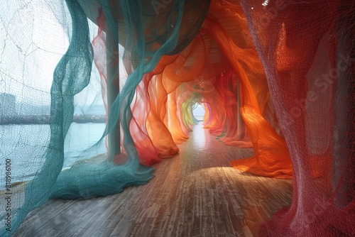 Fishing Net Art Installation An art installation created from recycled fishing nets, highlighting environmental awareness and repurposing