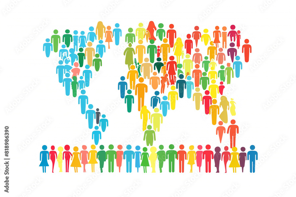Obraz premium World Population Day icons depicting multicultural silhouettes, isolated on white.