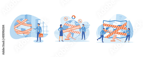 World economic sanctions, forcing countries to comply with international. Economic sanctions. Sanctions and economic or political export prohibition concept. Set flat vector modern illustration