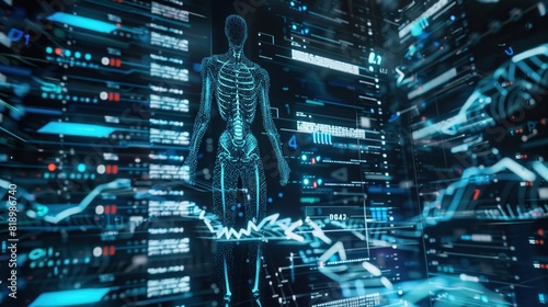 DNA medical screen hologram science hud data analysis body research background futuristic. Screen DNA infographic medical scan health digital 3d technology medicine human tech ui graph interface lab 