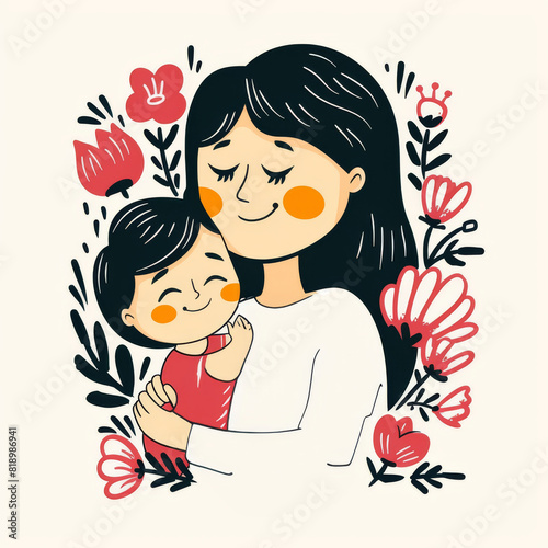 A woman is holding a baby in her arms. The baby is smiling and the woman is smiling back. Concept of warmth and love between the mother and child mother's Day