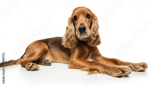 Cocker Spaniel dog - Canis lupus familiaris - originally bred as hunting dogs in the UK  with the term cocker deriving from their use to hunt the Eurasian woodcock isolated on white background