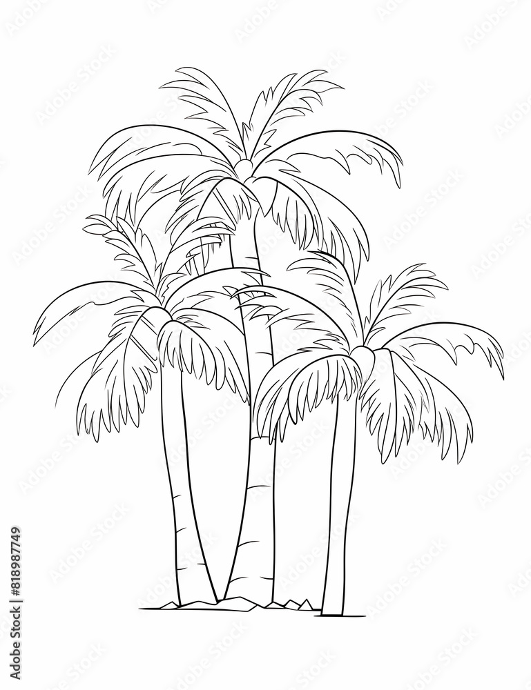 Obraz premium Palm Tree coloring page, Summer vacation conception
