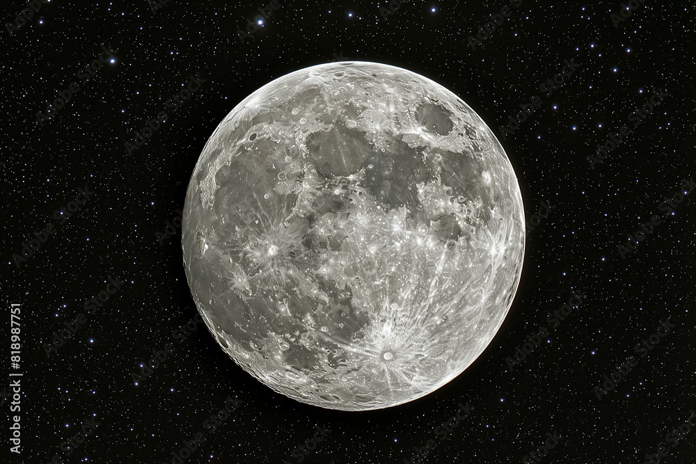 Spectacular Full Moon Detailed Against a Star-Studded Sky