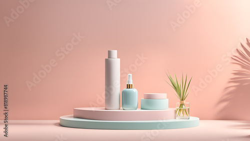 a table with a vase and a bottle of lotion