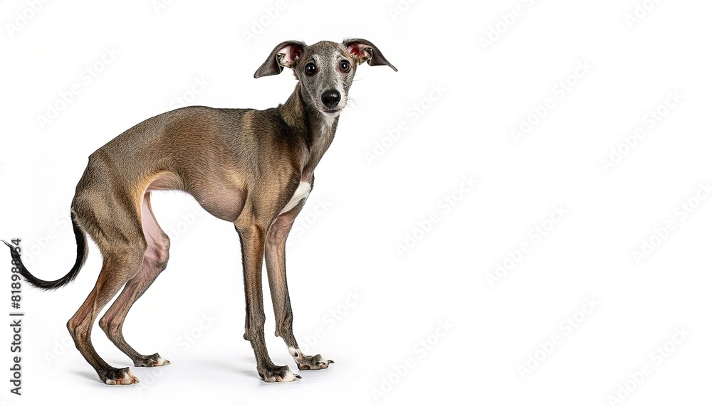 Italian Greyhound dog - Canis lupus familiaris - is an Italian breed of small sight hound. It was bred to hunt hare and rabbit, but is kept mostly as a companion dog. isolated on white background