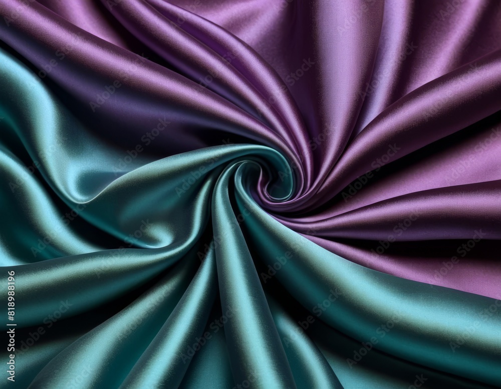 An abstract, close-up view of a satin fabric swirl, with a mesmerizing blend of purple and teal hues in a silky texture.. AI Generation An abstract, close-up view of a satin fabric swirl, with a mesmerizing blend of purple and teal hues in a silky texture.. AI Generation