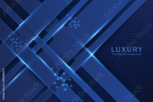 Luxury navy blue and overlap layer textured background combine with glowing blue lines