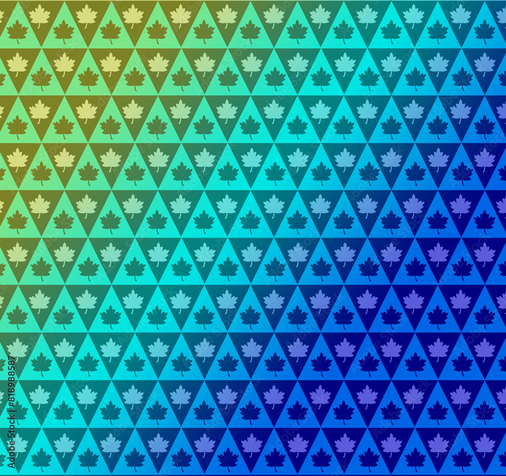 wallpaper features a striking design of multi-colored triangles, each containing a detailed leaf illustration. The combination of vibrant colors and natural elements creates a dynamic and refreshing wallpaper features a striking design of multi-colored triangles, each containing a detailed leaf illustration. The combination of vibrant colors and natural elements creates a dynamic and refreshing