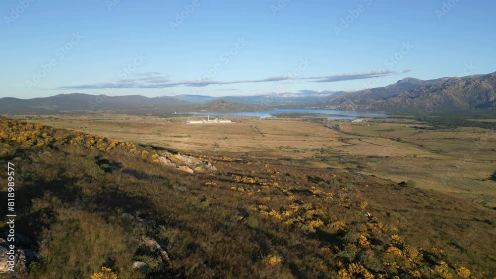 Landscape of the Sierra de Madrid with the impressive rock formation of Guadarrama and La Pedriza.