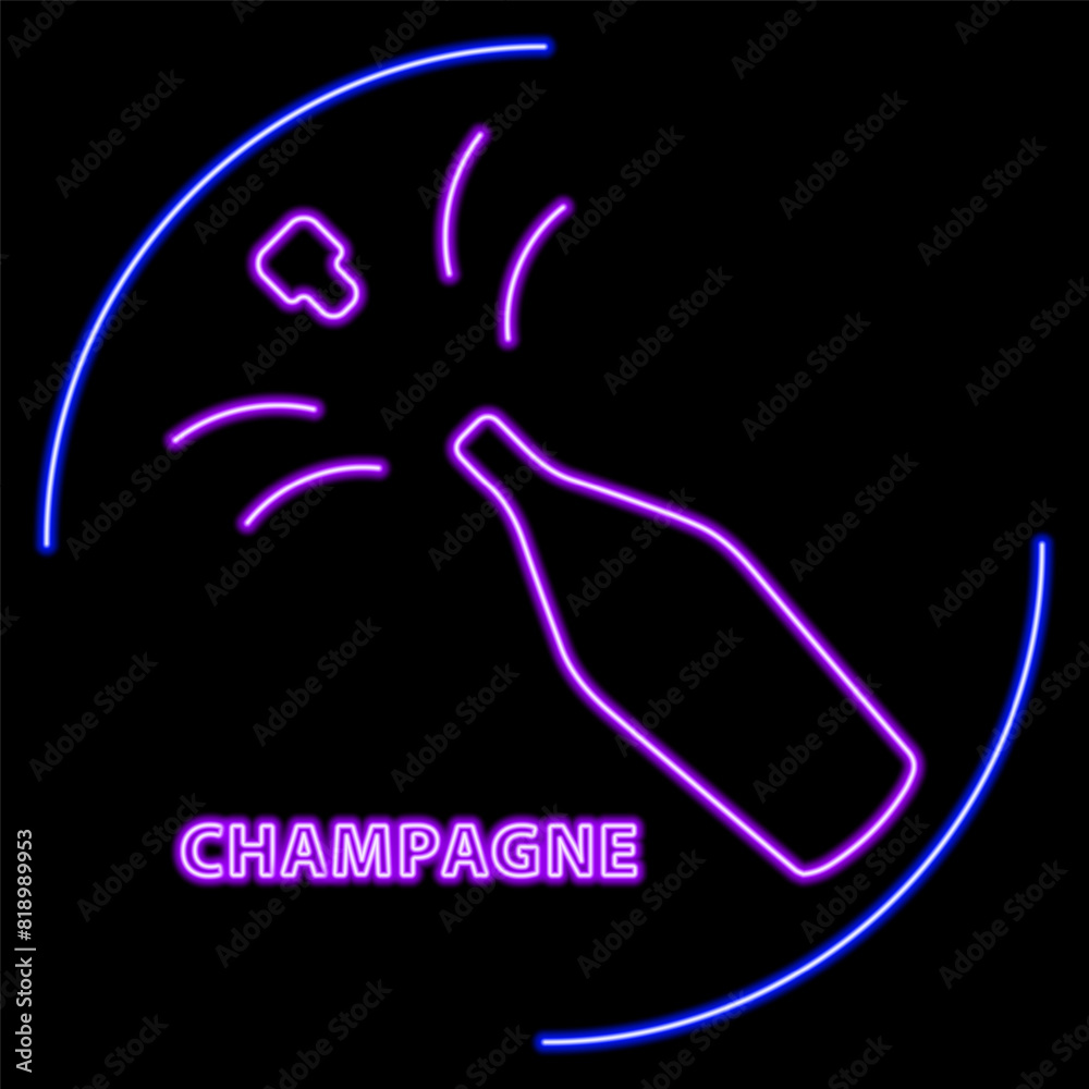 champagne neon sign, modern glowing banner design, colorful modern design trend on black background. Vector illustration. champagne neon sign, modern glowing banner design, colorful modern design trend on black background. Vector illustration.