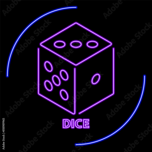 dice neon sign, modern glowing banner design, colorful modern design trend on black background. Vector illustration.