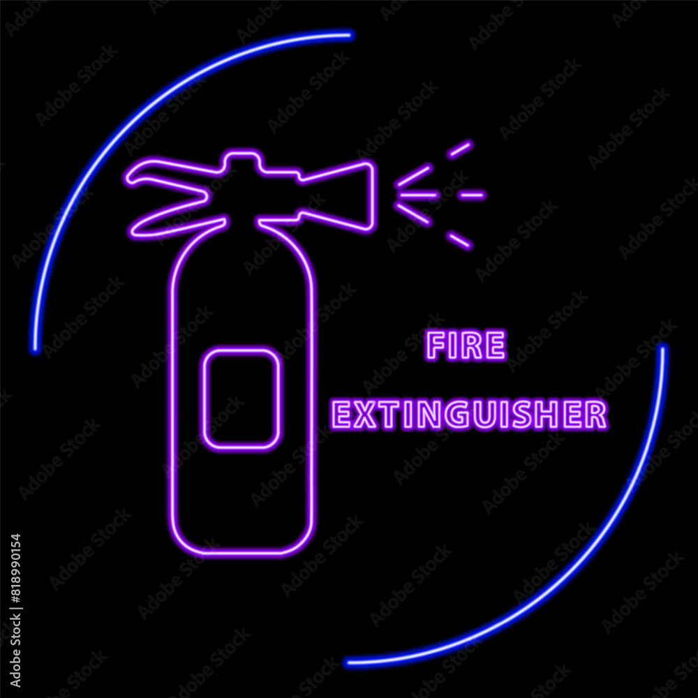 fire extinguisher neon sign, modern glowing banner design, colorful modern design trend on black background. Vector illustration. fire extinguisher neon sign, modern glowing banner design, colorful modern design trend on black background. Vector illustration.