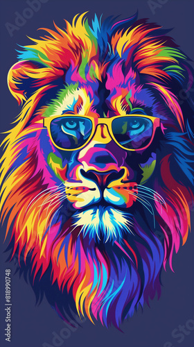 Colorful lion with glasses