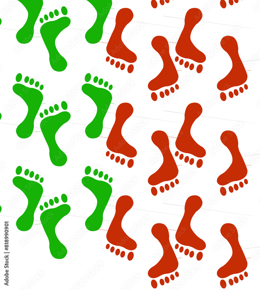 wallpaper features a playful and dynamic design made up of red and green footprints. The alternating colors and patterns create an energetic and whimsical background, perfect for adding a touch of fun wallpaper features a playful and dynamic design made up of red and green footprints. The alternating colors and patterns create an energetic and whimsical background, perfect for adding a touch of fun