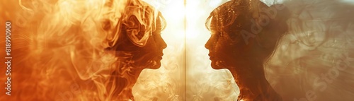A woman stares at her reflection in the mirror