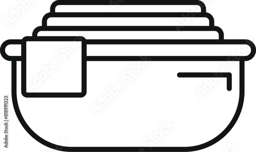 Simple, black and white line drawing of a kitchen pot with a lid, isolated on a white background
