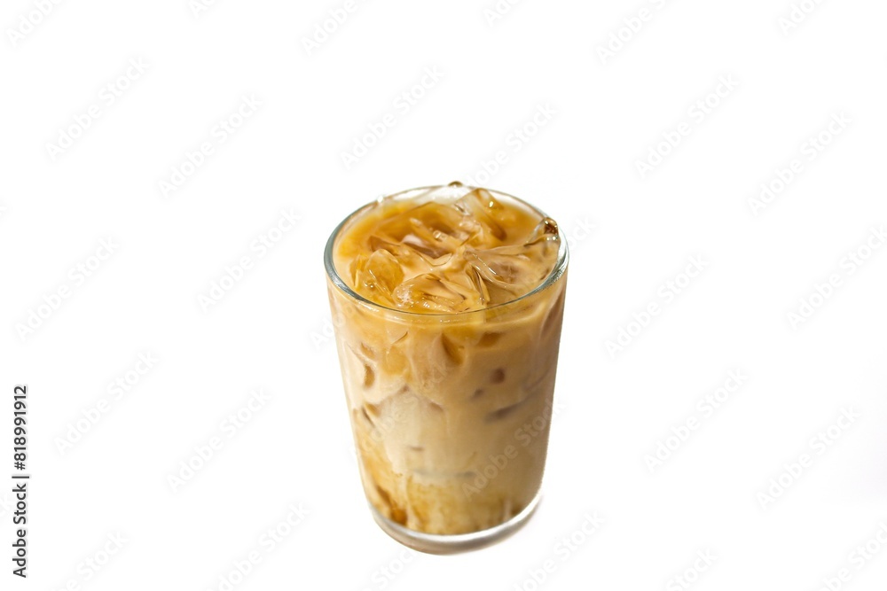 Espresso ice coffee put on white background with isolated concept. Clipping path.