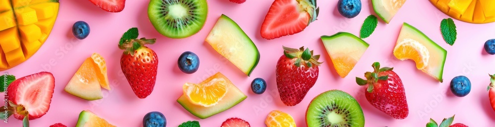 Naklejka premium Abstract Summer Fruit Salad Pattern. With Copy Space, Abstract Background