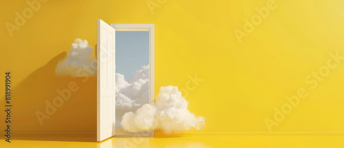 Abstract Yellow Ultrawide Solid Background With Doors And Cloud