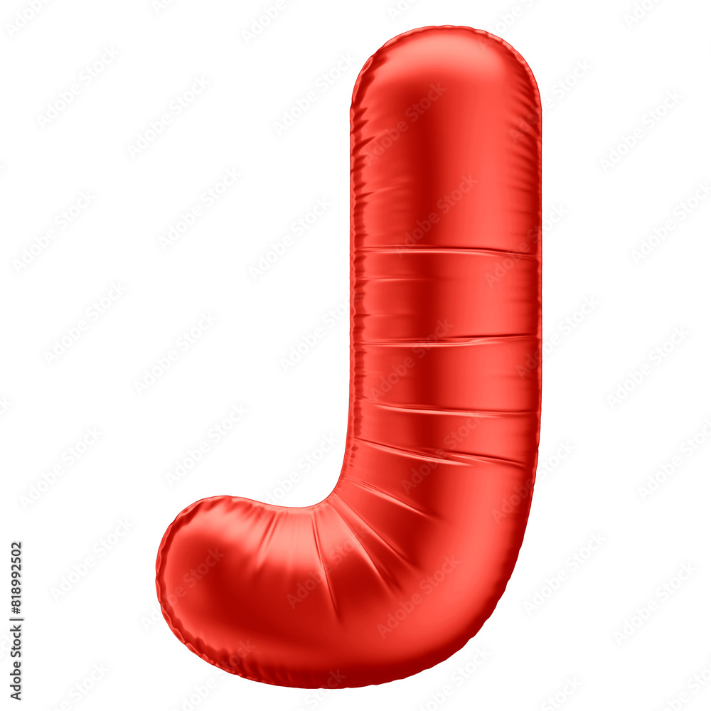 3D Alphabet Letter J in Red Balloon Shape with Transparent Background 3D Alphabet Letter J in Red Balloon Shape with Transparent Background