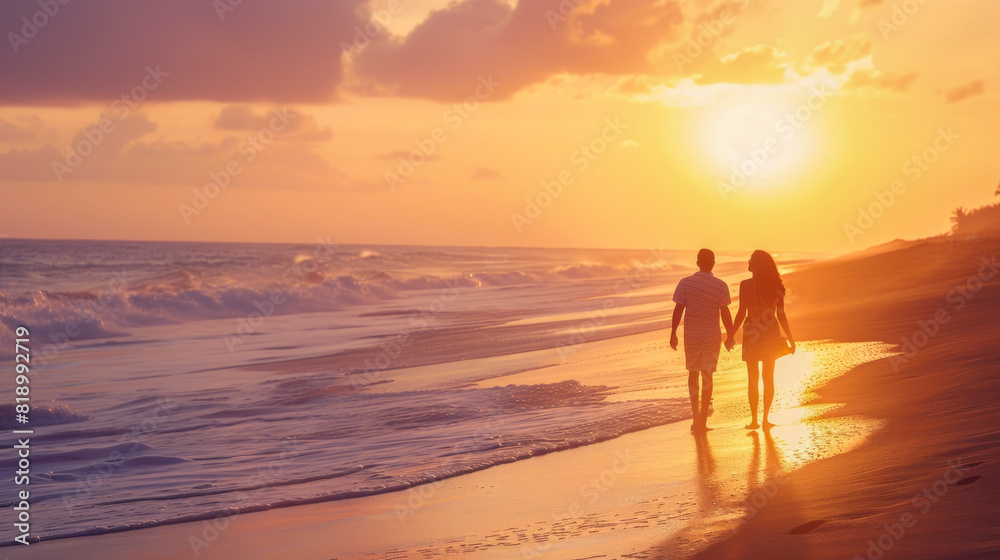 Silhouette of Couple Holding Hands on Sandy Shore Silhouette of Couple Holding Hands on Sandy Shore