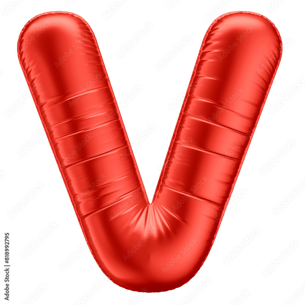 3D Alphabet Letter V in Red Balloon Shape with Transparent Background