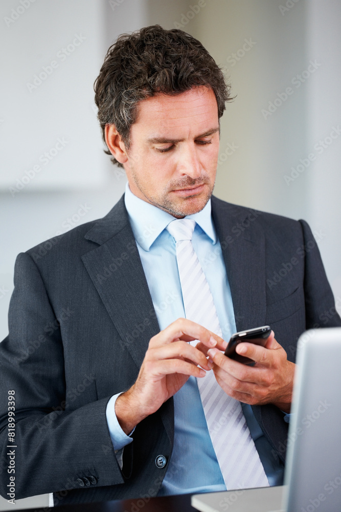 Business man, computer and reading phone for planning, research and email communication at law firm. Lawyer, attorney or legal worker typing or scroll on mobile app for FAQ, contact and information Business man, computer and reading phone for planning, research and email communication at law firm. Lawyer, attorney or legal worker typing or scroll on mobile app for FAQ, contact and information