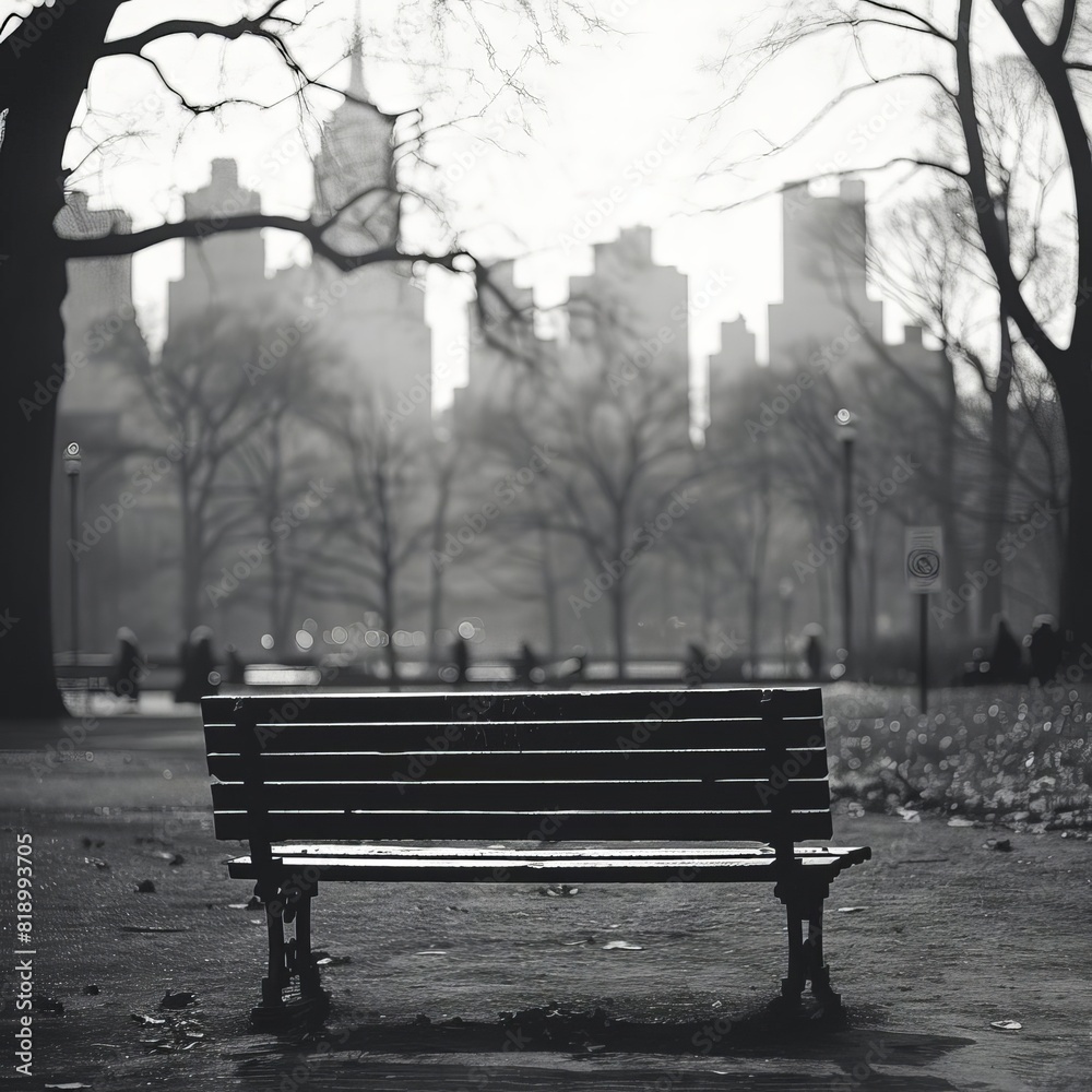 A lone bench sits in the middle of a park, waiting for someone to come and sit down