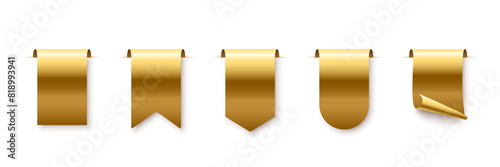 Gold tag set vector icons. Golden sales promotion banners, labels, ribbons collection for online shopping. 3d realistic web element for promotion, discount, best seller product on white background