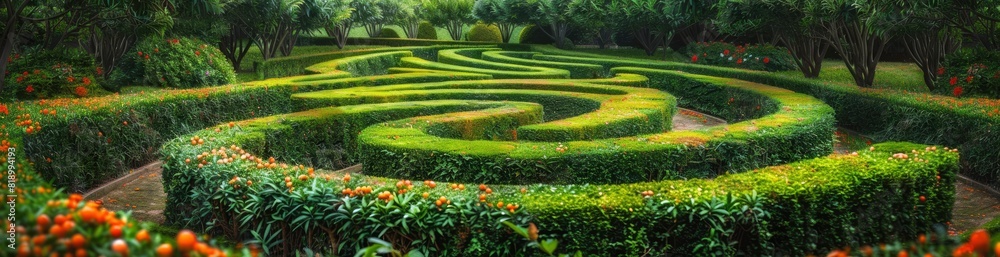 Abstract Patterns Of Summer Garden Labyrinths. With Copy Space, Abstract Background Abstract Patterns Of Summer Garden Labyrinths. With Copy Space, Abstract Background