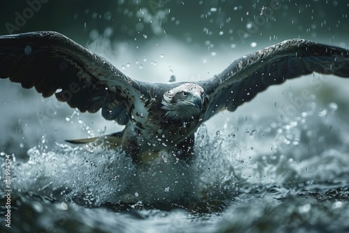 Eagle flying flush with water photo