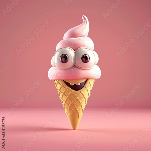 Cute Cartoon Ice Cream Food Character with Big Eyes