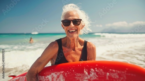 A Vibrant Senior Woman Surfing © Kazak